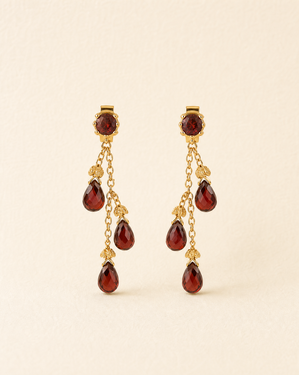 Drops of Wine earrings, garnet teardrop dangle earrings in gold plated 925 sterling silver, gothic Victorian-inspired jewellery