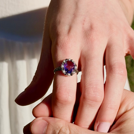 Brilliance Ring - Amethyst, Pearl and 925 Silver Statement Ring